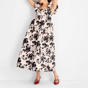 Future Collective Dress Ankle Length A Line Pink Black Floral Puff Size XS NWT